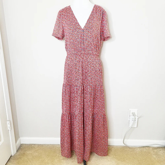 NWT Anthropologie See U Soon Red Boho Printed Dress S - Picture 1 of 8
